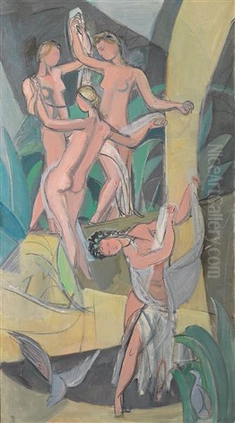 Les Trois Graces Et Terpsichore Oil Painting by Maurice Barraud