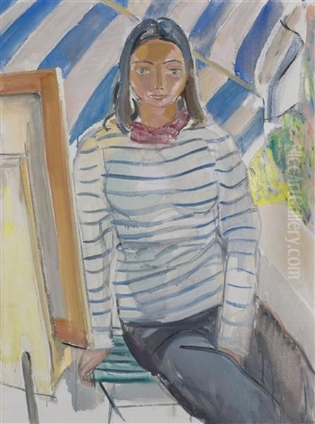 Madchen In Blau-weiss Gestreiftem Pullover Oil Painting by Maurice Barraud