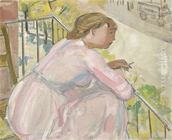 Femme Au Balcon Oil Painting by Maurice Barraud