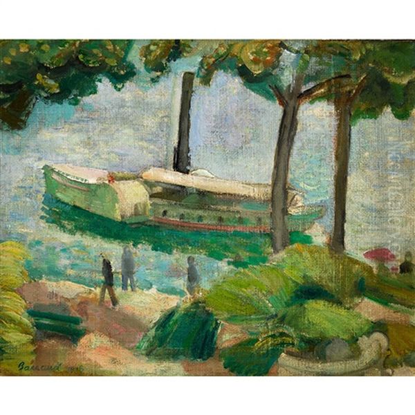 Bateau A Vapeur Sur Le Lac De Lugano Oil Painting by Maurice Barraud