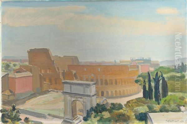 Le Colisee Vu Du Palatin (the Colosseum Seen From The Palatine Hill) Oil Painting by Maurice Barraud