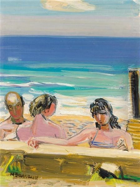 Three Figures On A Beach Oil Painting by Maurice Barraud