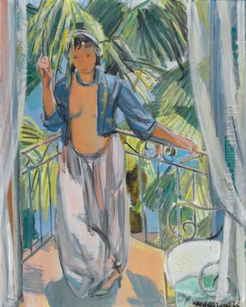 Odalisque Au Balcon Oil Painting by Maurice Barraud