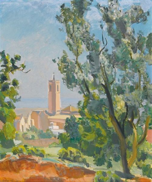 Sommerliche Landschaft Mit Blick Auf Einen Kirchturm Oil Painting by Maurice Barraud