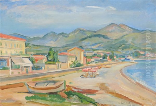 La Plage Du Golfe Bleu (mentone) Oil Painting by Maurice Barraud