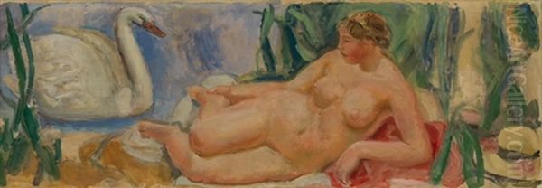 Leda Mit Dem Schwan Oil Painting by Maurice Barraud