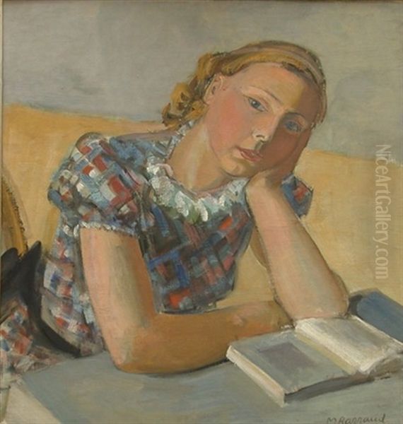 Portrait D'une Jeune Fille Avec Livre - Portrait De Mlle. Ansermet, La Future Epouse De Maurice Barraud Oil Painting by Maurice Barraud