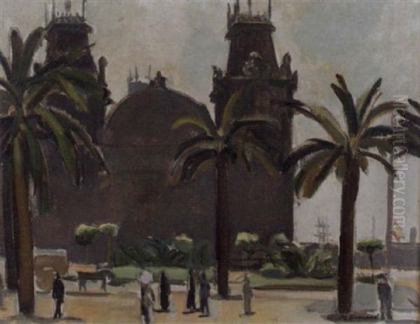 La Place Colomb A Barcelone Oil Painting by Maurice Barraud