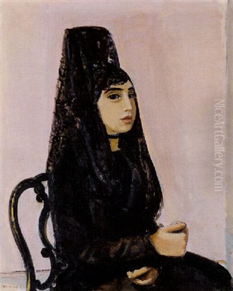 Espagnole A La Mantille Noire Oil Painting by Maurice Barraud