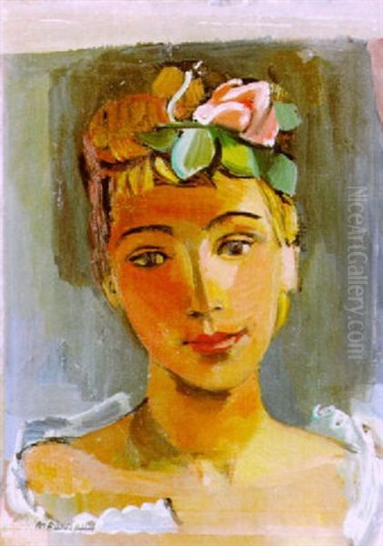 Bildnis Einer Dame Mit Blumen Im Haar Oil Painting by Maurice Barraud