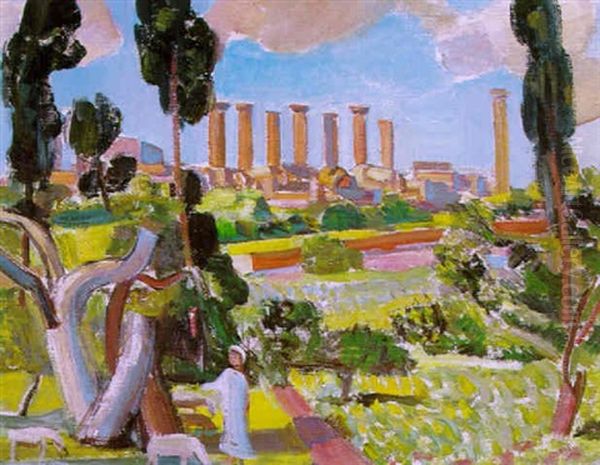 Ruines Du Temple D'hercule Agrigento Oil Painting by Maurice Barraud