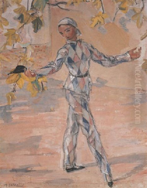 L'arlequin Oil Painting by Maurice Barraud