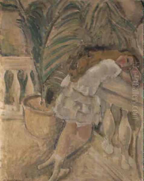 Jeune Fille Sur Balustrade Oil Painting by Maurice Barraud