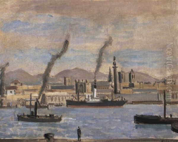 Le Port De Barcelone Oil Painting by Maurice Barraud