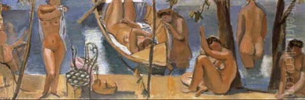 Baigneuses Et Barque Oil Painting by Maurice Barraud