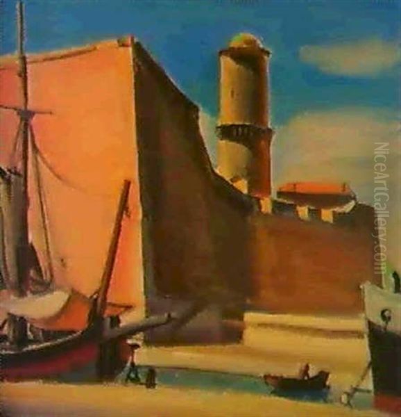 Ansicht Des Fort St. Jean In Marseille. Oil Painting by Maurice Barraud