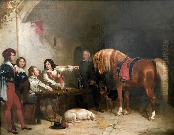 Bonnie Prince Charlie At A Gaming Table In The Stable Oil Painting by William Barraud