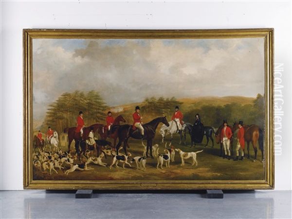 Sir Edmund Antrobus And The Old Surrey Fox Hounds At The Foot Of Addington Hills Oil Painting by William Barraud