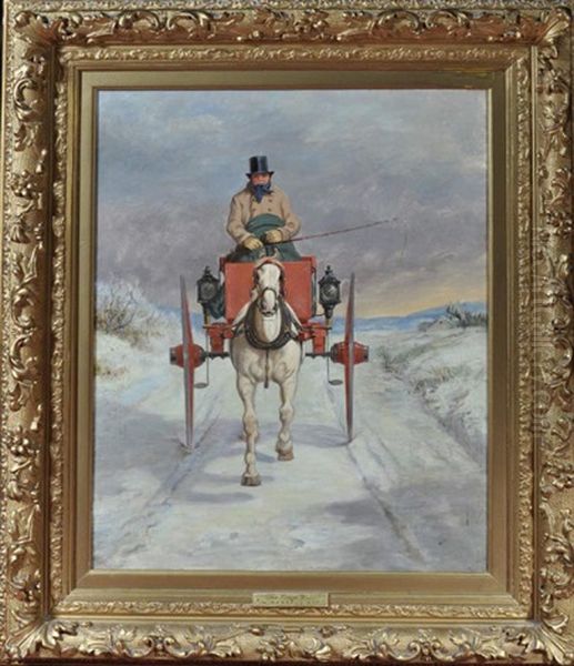 A King's Mail - A Horse Trap On A Winter Road Oil Painting by William Barraud