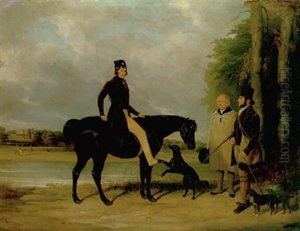 Richard Crawshay, On A Black Pony, Talking To A Gamekeeper And Another Man, With Dogs, In The Grounds Of Ottershaw Park, Chertsey by William Barraud