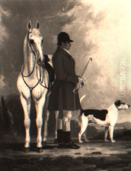 Portrait Of A Huntsman With His Horse And Hound Oil Painting by William Barraud