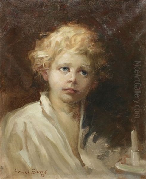 Portrait Of A Child With Chamber Stick Oil Painting by Raoul Barre