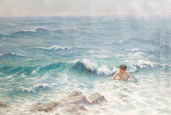 A Summer Swim Oil Painting by Vital Achille Raoul Barre