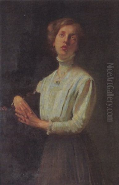 Frau In Weisser Bluse Oil Painting by Herman Barrenscheen