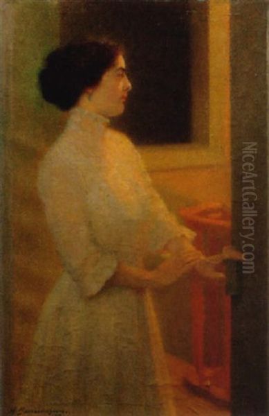 Frau An Der Treppe Oil Painting by Herman Barrenscheen