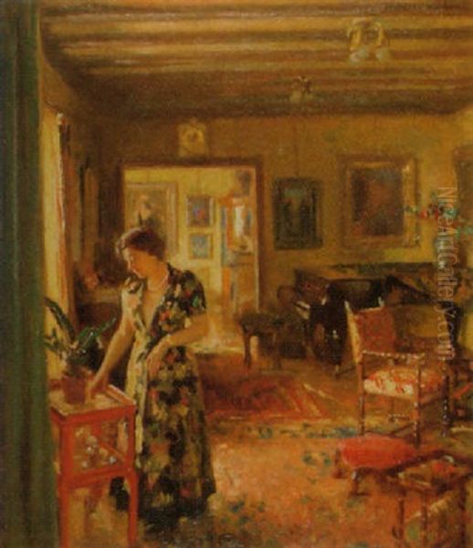 Dame Im Salon Oil Painting by Herman Barrenscheen