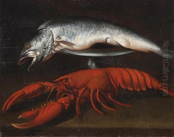 A Lobster And A Pike On A Table-top Oil Painting by Francisco Barrera