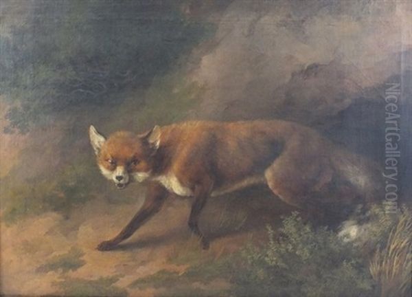 Fox In A Woodland Clearing Oil Painting by George Barret