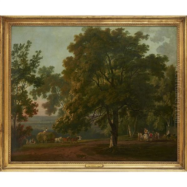 Woodland Landscape With Peasants Making Hay Oil Painting by George Barret