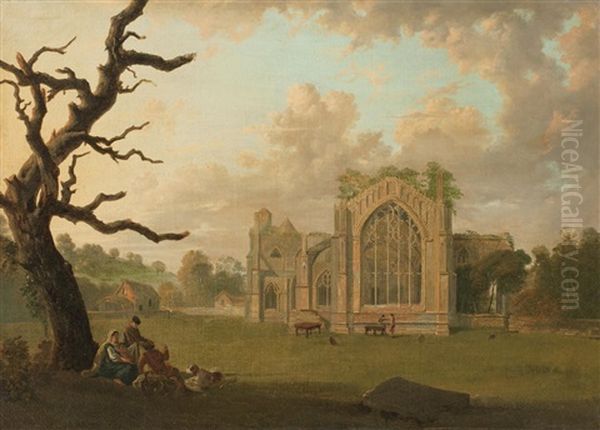 The Ruins Of Melrose Abbey Oil Painting by George Barret