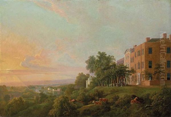 A View Of The Thames From The Queen's Terrace, Richmond Hill, London Oil Painting by George Barret