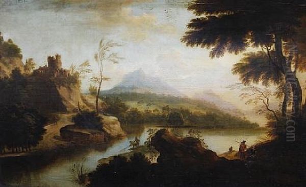 A Capriccio With The Eagle's Nest On The Horizon Oil Painting by George Barret