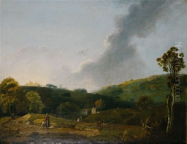 Wooded Landscape With Figures And Dogs Oil Painting by George Barret