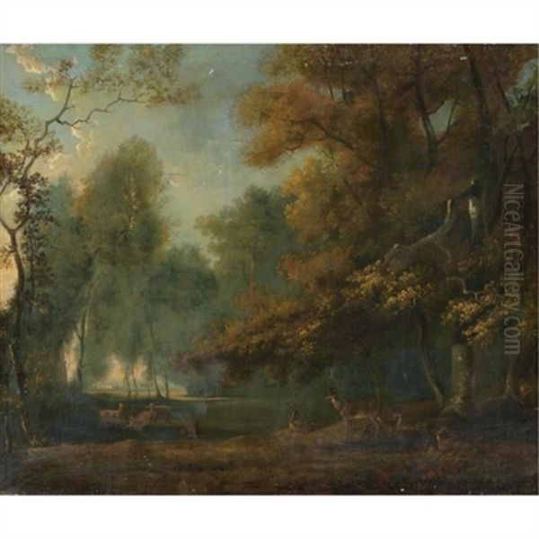 Deer In A Forest Oil Painting by George Barret