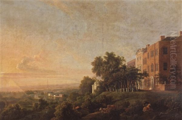 Queen's Terrace, Richmond, The Thames Beyond Oil Painting by George Barret