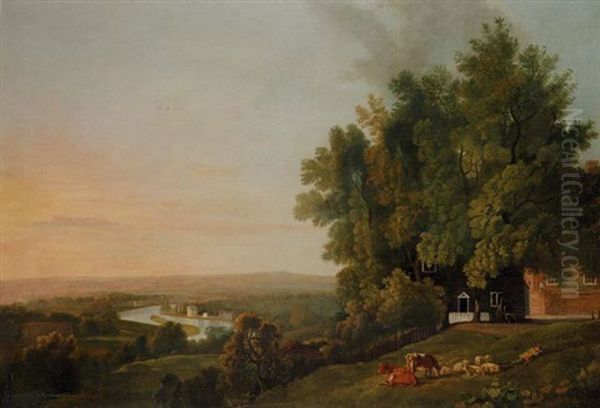 View Of The Thames From Richmond Hill Oil Painting by George Barret