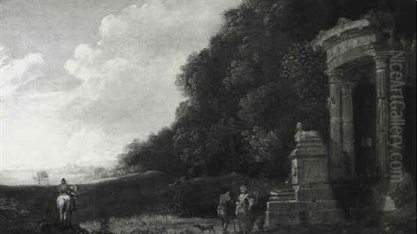 Classical Ruins And Figures In A Landscape Oil Painting by George Barret