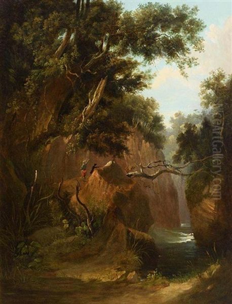 Two Hunters In The Dargle Valley Oil Painting by George Barrett Jr.