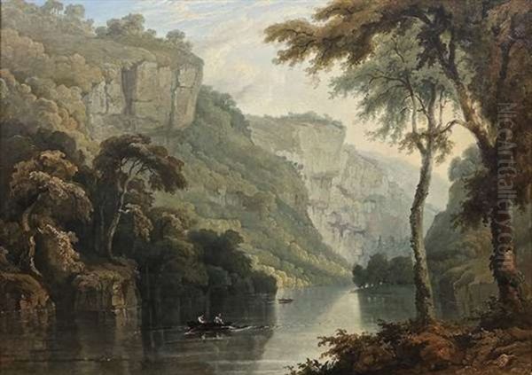 River Landscape With Two Rowing Boats Oil Painting by George Barrett Jr.