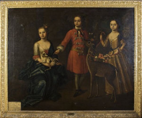 A Conversation Portrait Of The Children William, Elizabeth And Margaret King, Of James 4th Baron Kingston Oil Painting by Jeremiah Barrett