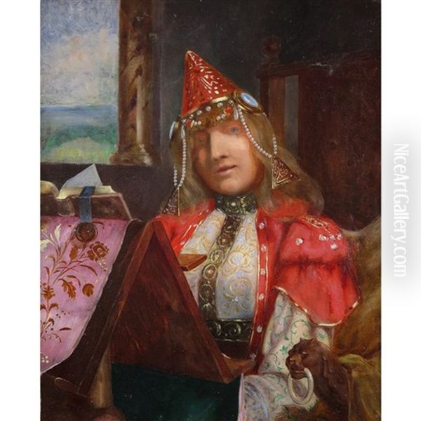 Young Jewish Woman In Traditional Dress And Wearing A Hennin Oil Painting by Felix Joseph Barrias