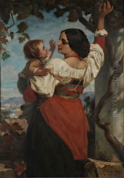 Femme A L'enfant Et Raisin Oil Painting by Felix Joseph Barrias