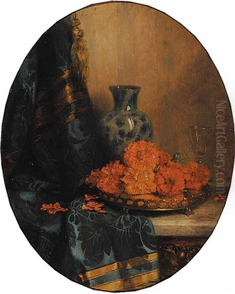 Untitled - Still Life With Flowers Oil Painting by Gustave Barrier