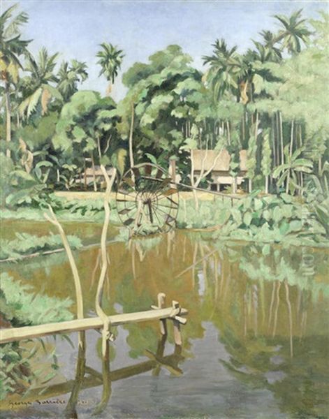 Village Scenes, Laos, A Pair Oil Painting by George Barriere