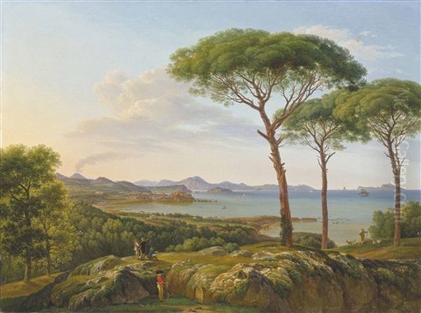 Naples, The Gulf Of Pozzuoli Oil Painting by Prosper Francois Irenee Barrigues de Fontainieu