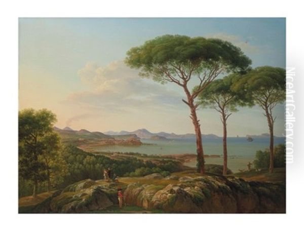 Vue Du Golfe De Naples Et De La Ville De Pouzzoles. Effet Du Matin Oil Painting by Prosper Francois Irenee Barrigues de Fontainieu